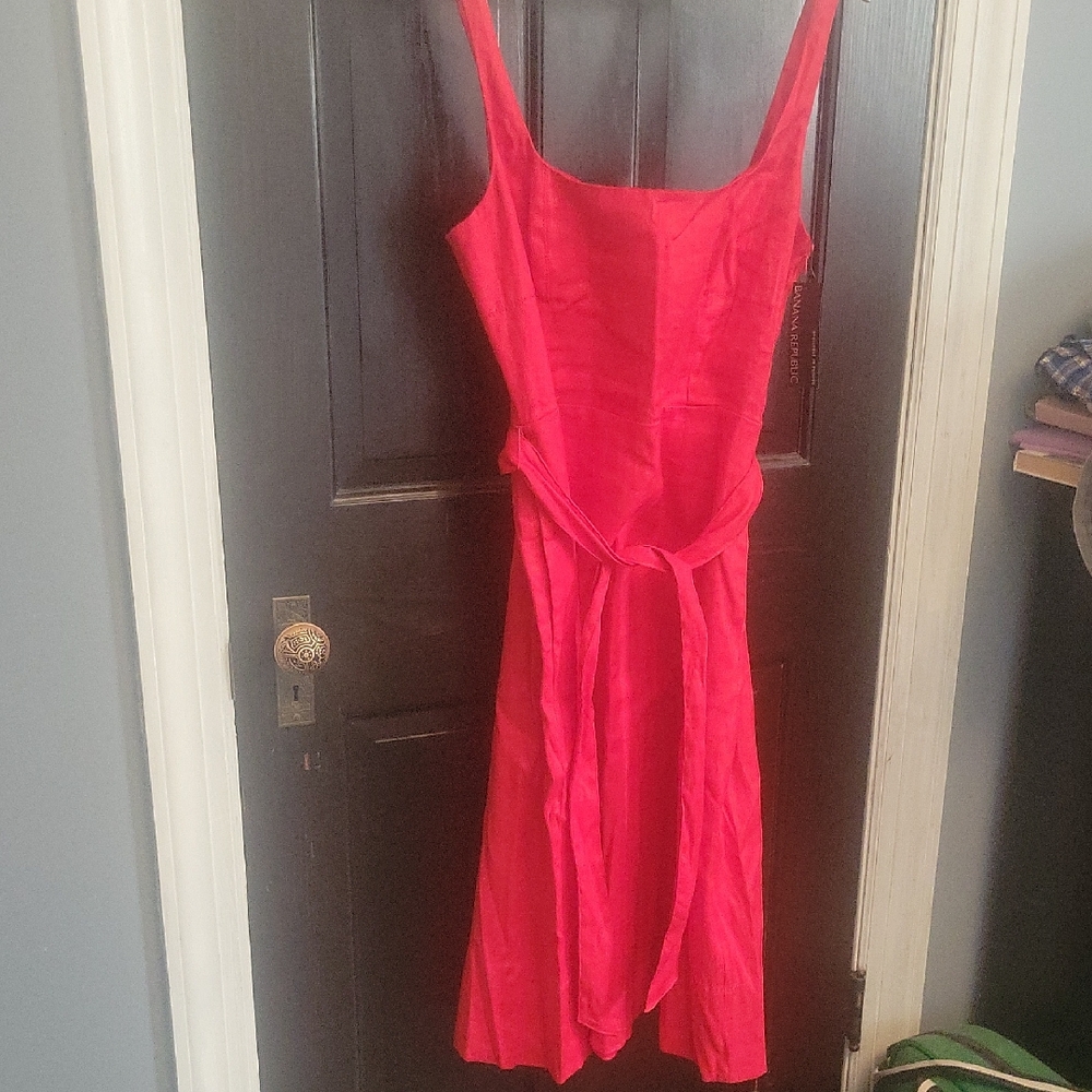NWT Banana Republic Elegant Cocktail Linen Blend A-line Red Dress